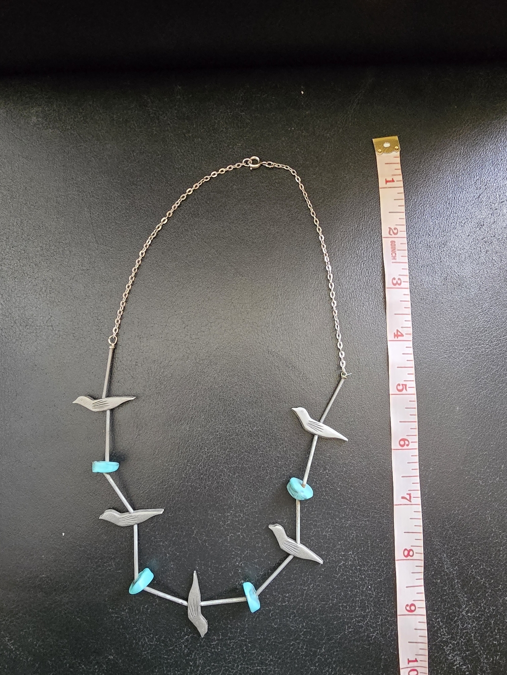 Vintage Southwestern Liquid Silver Style Bird Fetish Turquoise Necklace - Picture 2 of 5